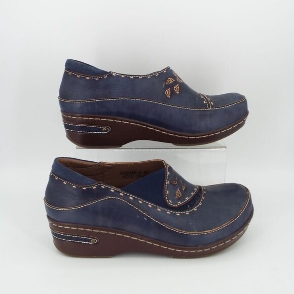 Spring Step L'Artiste Burbank Blue Floral Leather Clogs Size 40 - Picture 2 of 10